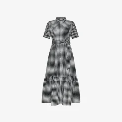 Clearance Abito chemisier in cotone check nero e bianco Donna Abiti