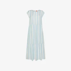 Outlet Abito in lino a righe bianche e azzurre Donna Abiti|Beachwear Donna