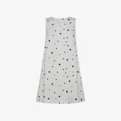 Outlet Abito in lino bianco e blu navy a pois Donna Abiti|Beachwear Donna