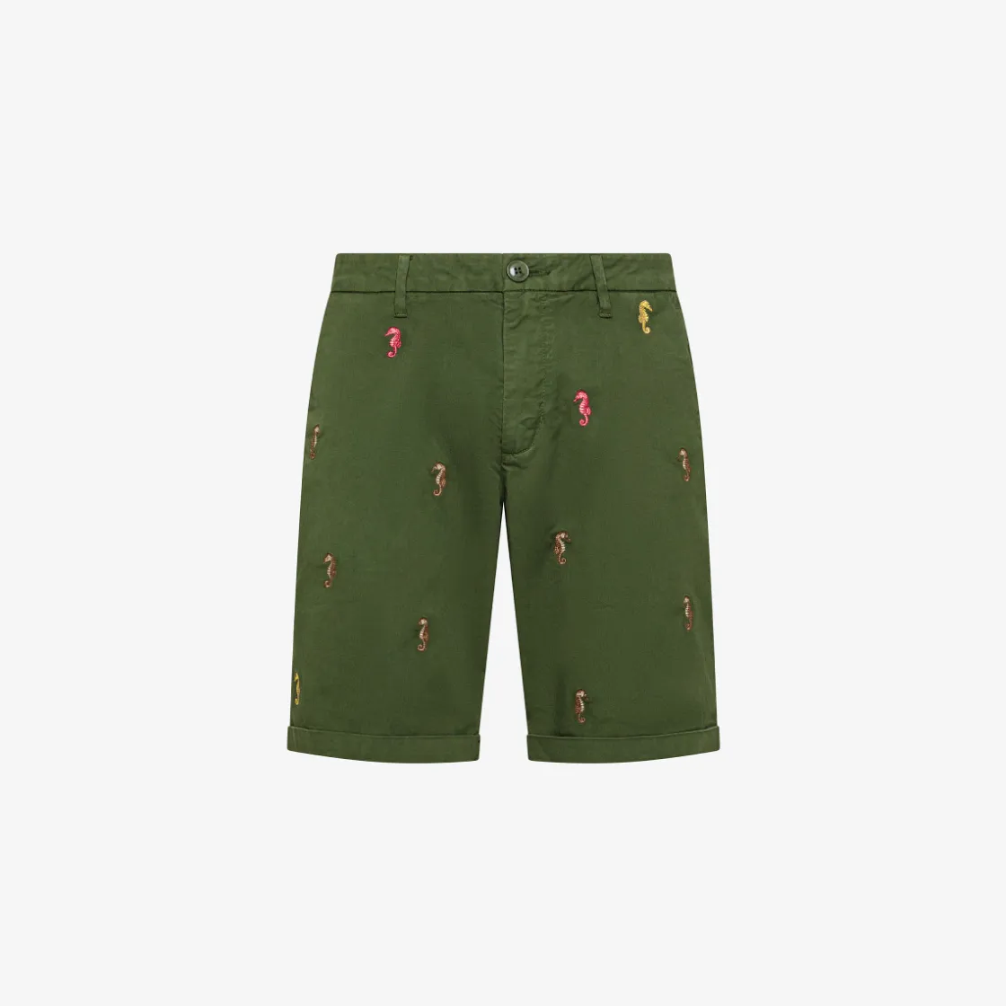 Outlet Bermuda chino con ricami verde scuro Uomo Pantaloni