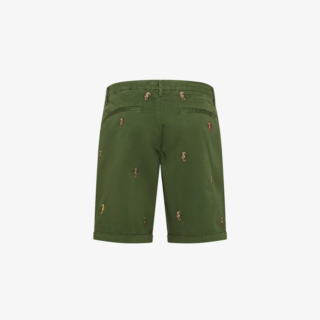 Outlet Bermuda chino con ricami verde scuro Uomo Pantaloni