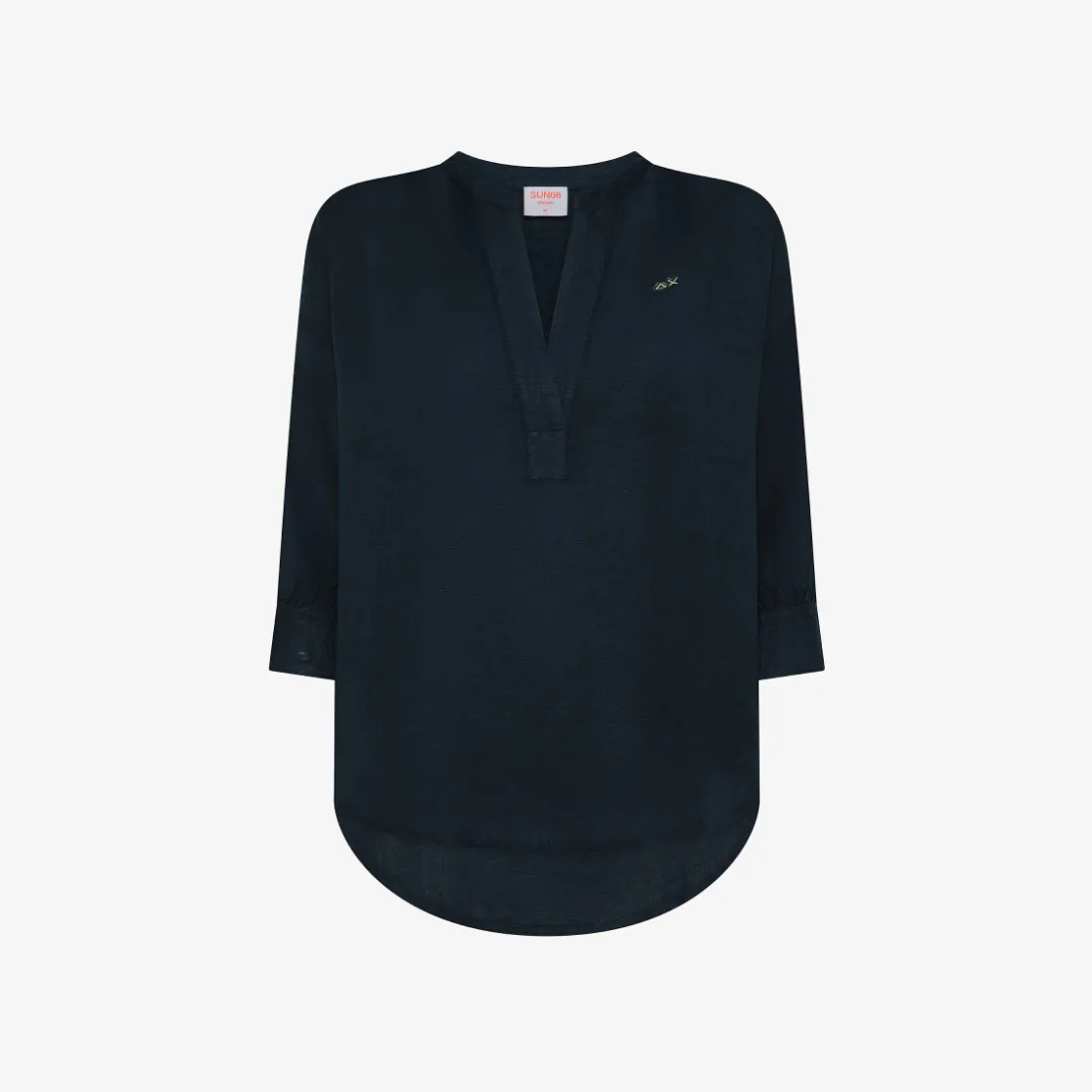 Online Blusa in lino blu navy Donna Camicie