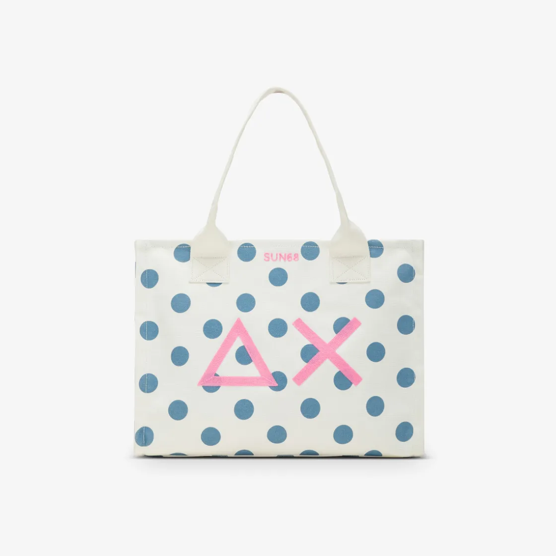 New Borsa mare in canvas di cotone a pois bianco panna e avio scuro Donna Accessori Donna|Borse