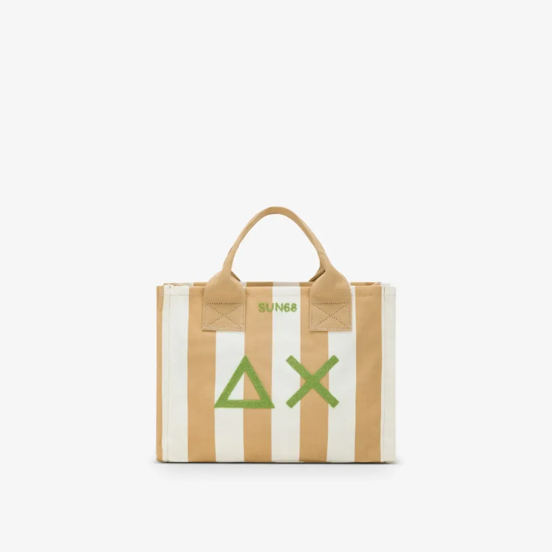Hot Borsa mare in canvas di cotone a righe beige e verde scuro Donna Borse|Accessori Donna