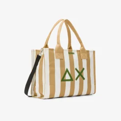 Discount Borsa mare in canvas di cotone a pois beige e bianco Donna Borse|Accessori Donna