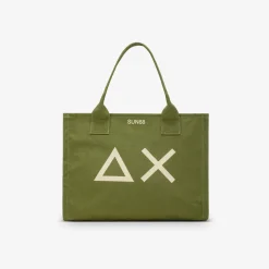 Hot Borsa mare in canvas di cotone verde scuro Donna Accessori Donna