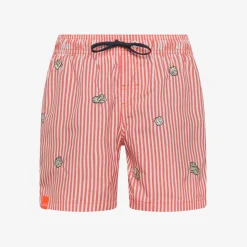Fashion Boxer mare a righe arancio e bianco con ricami Costumi Bimbo