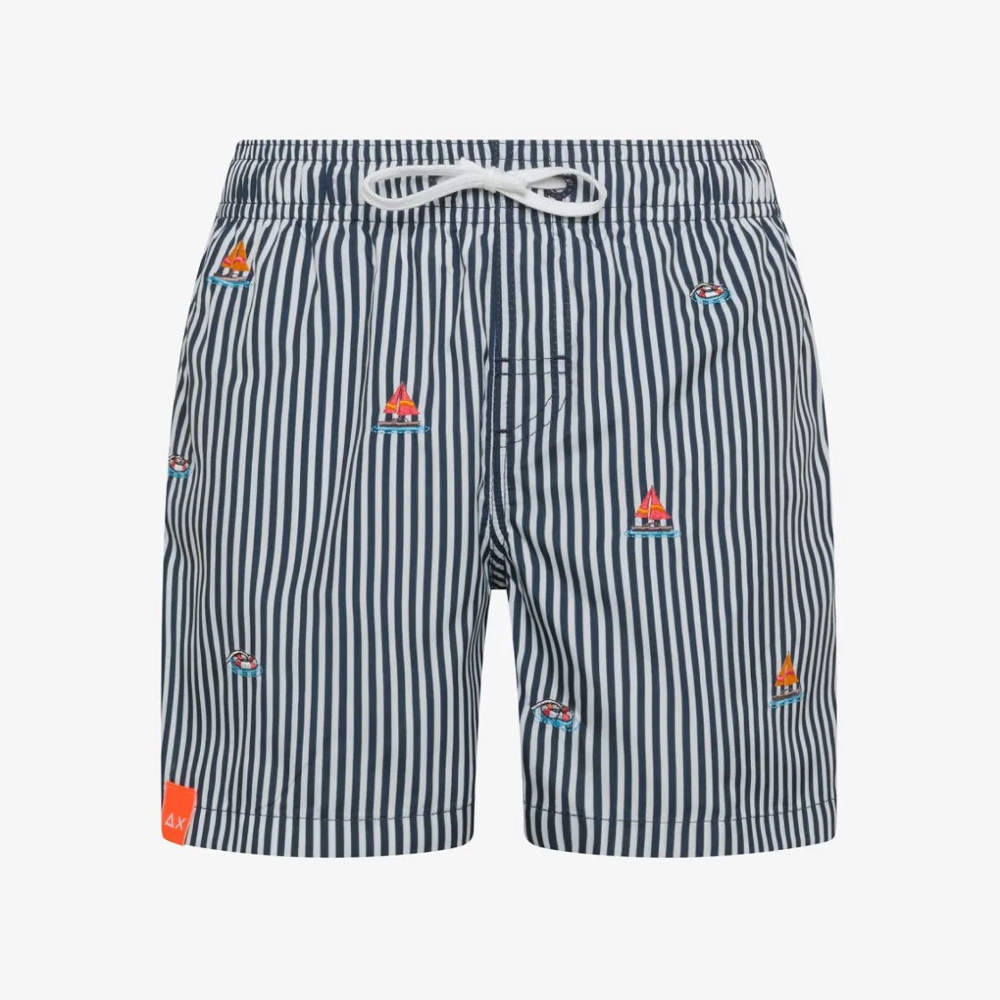 Hot Boxer mare a righe blu navy e bianco con ricami Costumi Bimbo