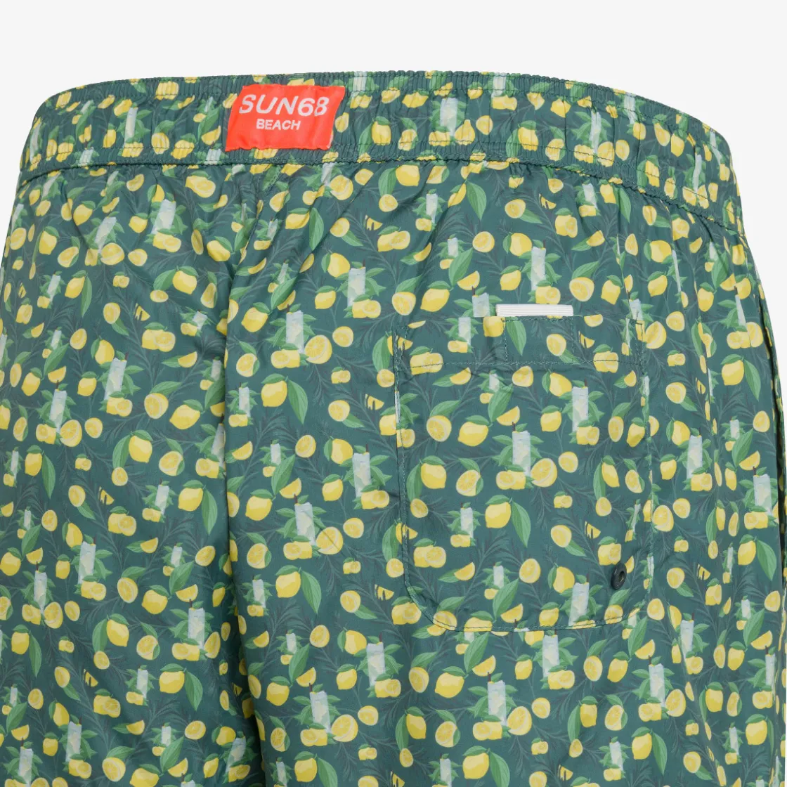 Discount Boxer mare con stampa verde scuro e gialla limone Uomo Costumi Uomo