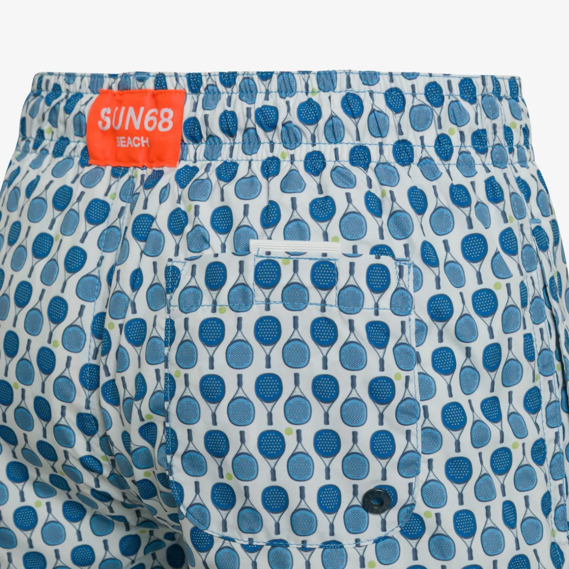Online Boxer mare in nylon stampato bianco e turchese Costumi Bimbo