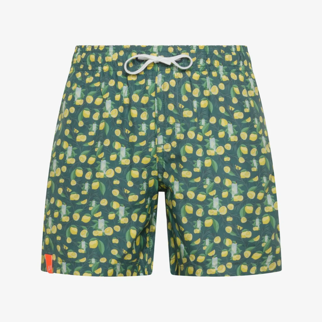 Online Boxer mare in nylon stampato verde scuro e giallo limone Costumi Bimbo