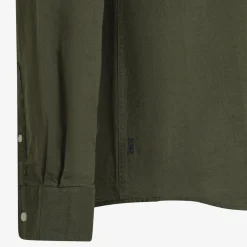 Clearance Camicia alla coreana in lino e cotone verde scuro Uomo Camicie