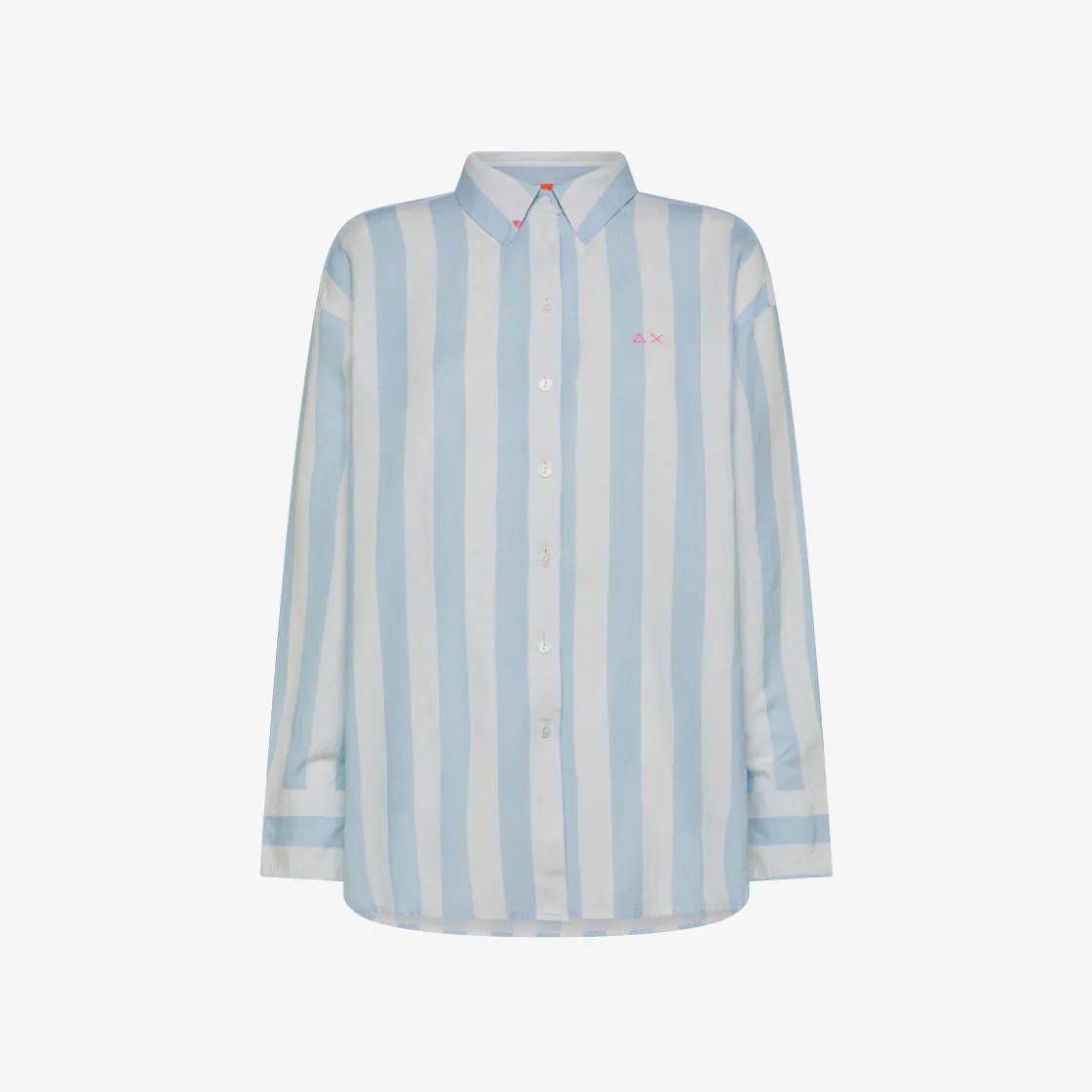 Outlet Camicia in lino a righe bianche e azzurre Donna Camicie|Beachwear Donna