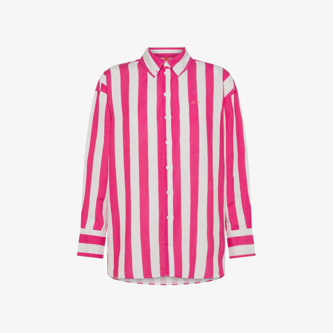 Sale Camicia in lino a righe bianche e fucsia Donna Camicie|Beachwear Donna