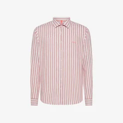 New Camicia in lino a righe rosa scuro e bianche Uomo Camicie|Beachwear Uomo
