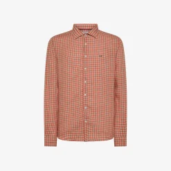 New Camicia in lino check arancio e grigio chiaro Uomo Camicie