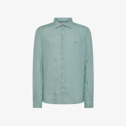 Best Camicia in lino check azzurro e grigio chiaro Uomo Camicie