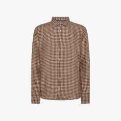 New Camicia in lino check marrone e grigio chiaro Uomo Camicie