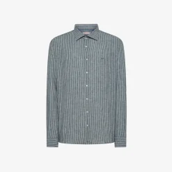 Fashion Camicia in lino e cotone a righe blu navy e bianche Uomo Camicie