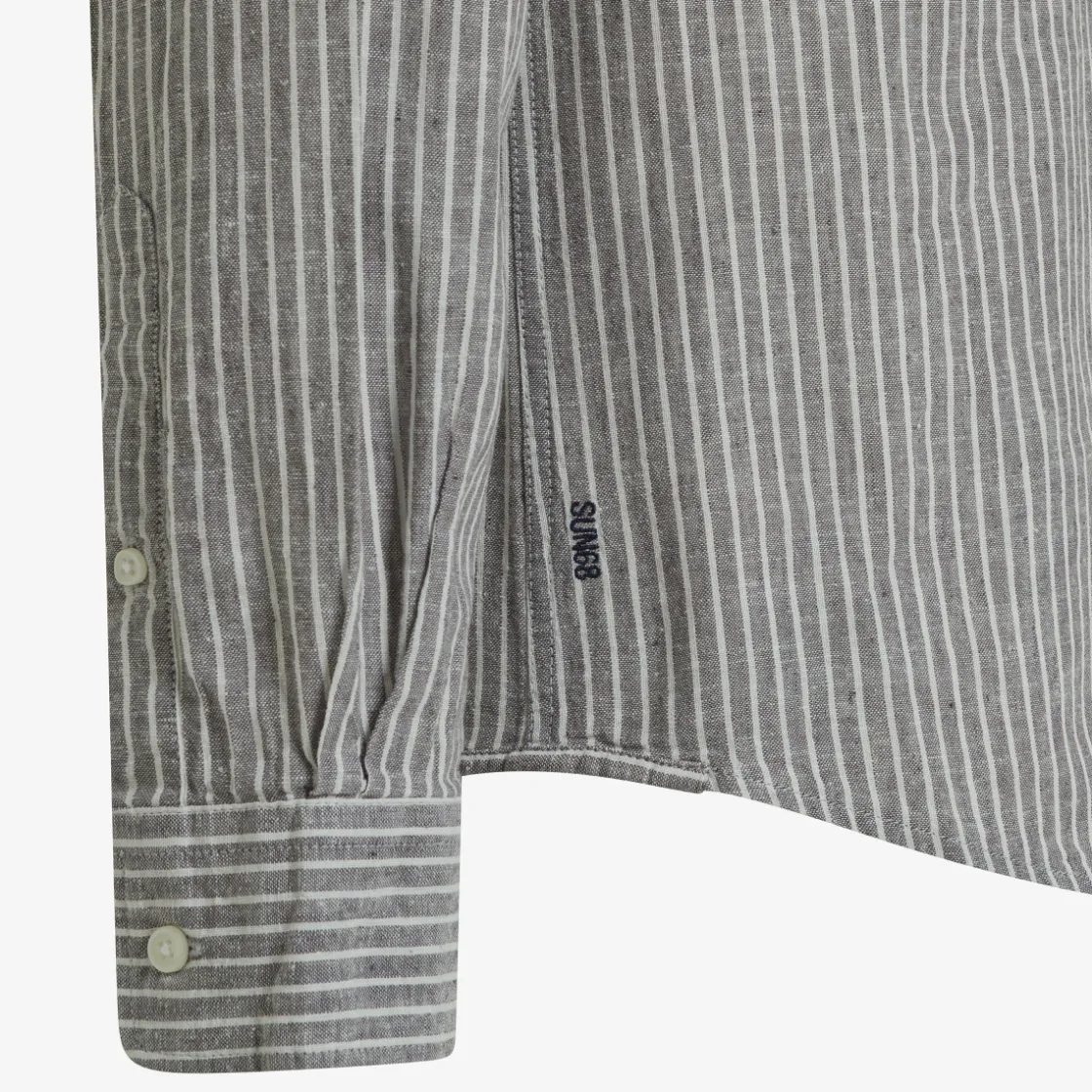 Hot Camicia in lino e cotone a righe bianche e grigio scuro Uomo Camicie
