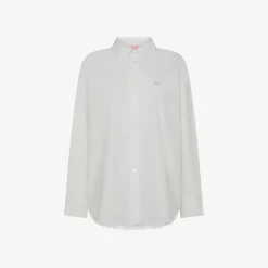 Online Camicia over in cotone bianco con logo ricamato Donna Camicie