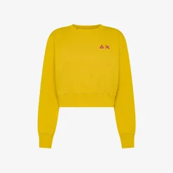 Online Felpa cropped in cotone giallo Donna Felpe