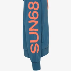 Outlet Felpa hoodie avio scuro con stampa fluo Uomo Felpe