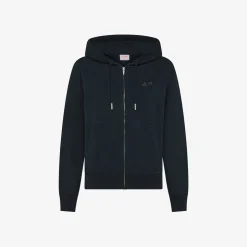 Discount Felpa hoodie in cotone blu navy con logo in strass Donna Felpe