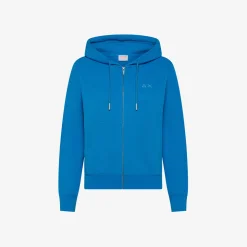 New Felpa hoodie in cotone ottanio chiaro con logo in strass Donna Felpe