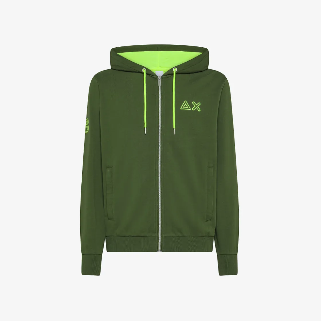 Fashion Felpa hoodie verde scuro con logo fluo Uomo Felpe