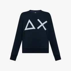 Discount Felpa in cotone blu navy con maxi logo Bambino Felpe