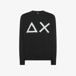 Online Felpa in cotone nero con maxi logo Uomo Felpe