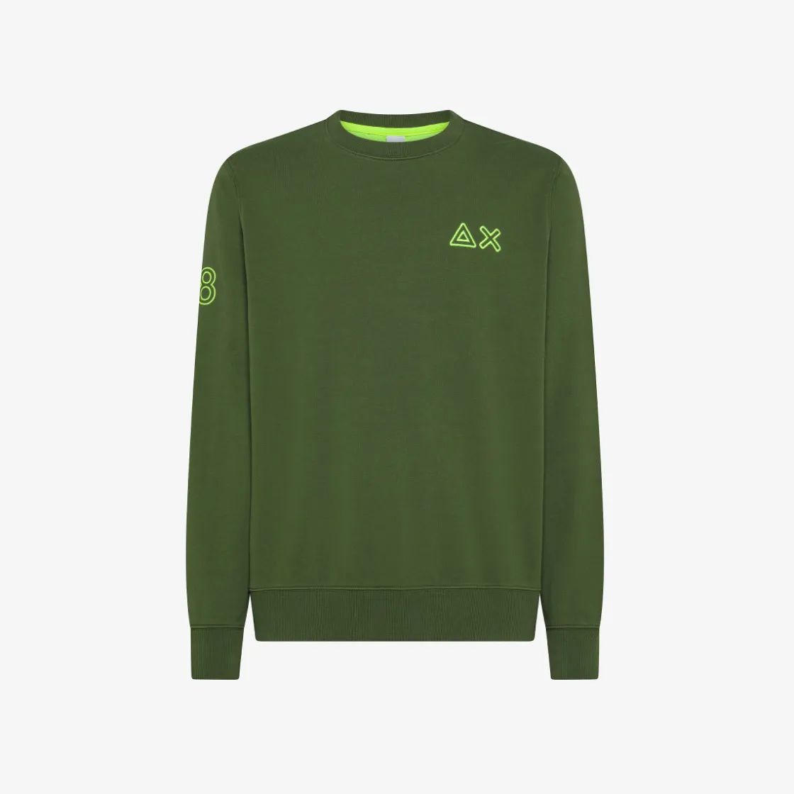 Discount Felpa in cotone verde scuro con logo fluo Uomo Felpe