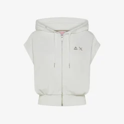 Sale Gilet in felpa bianco panna con cappuccio Donna Felpe