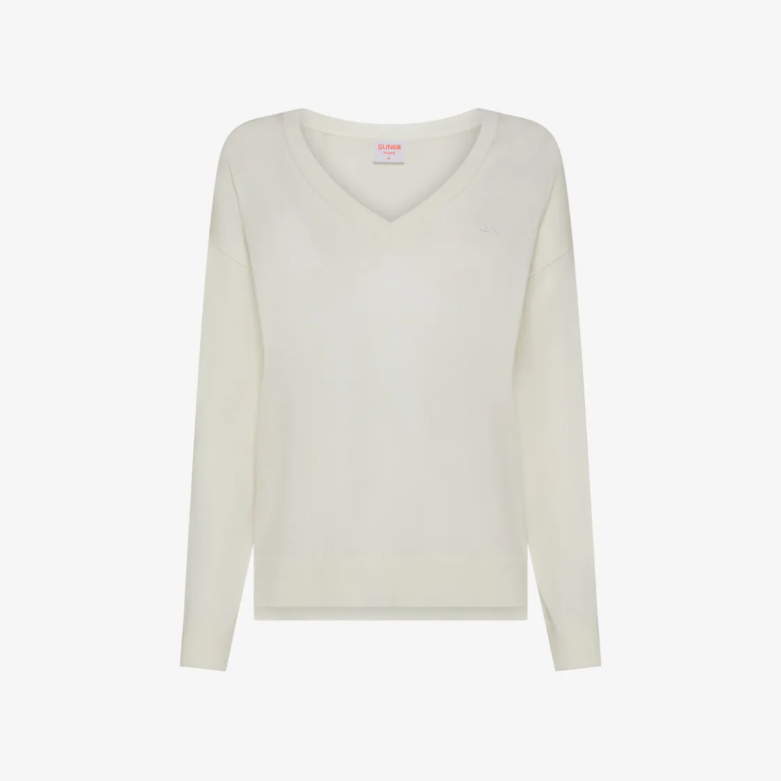 Discount Maglia con scollo a V bianco panna con logo ricamato Donna Maglie