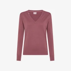 Outlet Maglia con scollo a V in cotone rosa scuro Donna Maglie