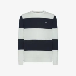 Outlet Maglia in cotone a righe bianco panna e blu navy Uomo Maglie
