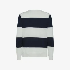 Outlet Maglia in cotone a righe bianco panna e blu navy Uomo Maglie