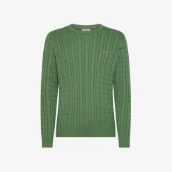 Online Maglione in cotone a trecce verde salvia Uomo Maglie