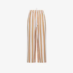 Hot Pantaloni in lino a righe bianche e cammello Donna Pantaloni|Beachwear Donna