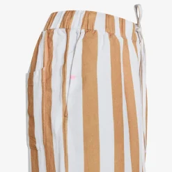 Hot Pantaloni in lino a righe bianche e cammello Donna Pantaloni|Beachwear Donna