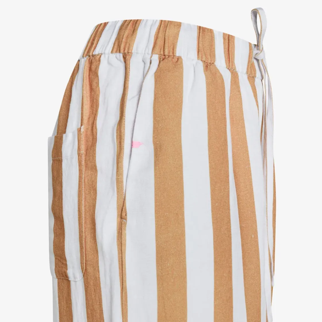 Hot Pantaloni in lino a righe bianche e cammello Donna Pantaloni|Beachwear Donna