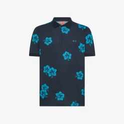 Fashion Polo blu navy con stampa Uomo Beachwear Uomo