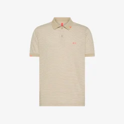 Online Polo in lino e cotone a righe sabbia e bianco panna Uomo Beachwear Uomo