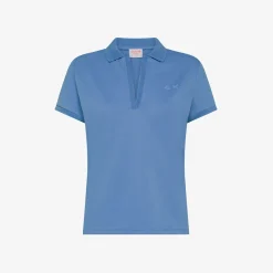 Fashion Polo in piquet di cotone avio con logo in strass Donna Polo