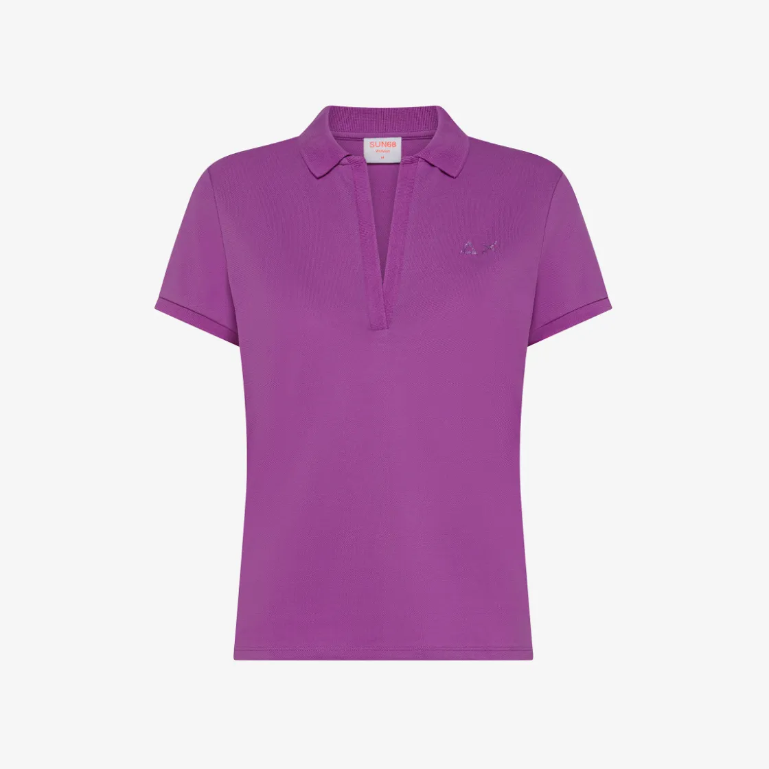 Sale Polo in piquet di cotone ciclamino con logo in strass Donna Polo