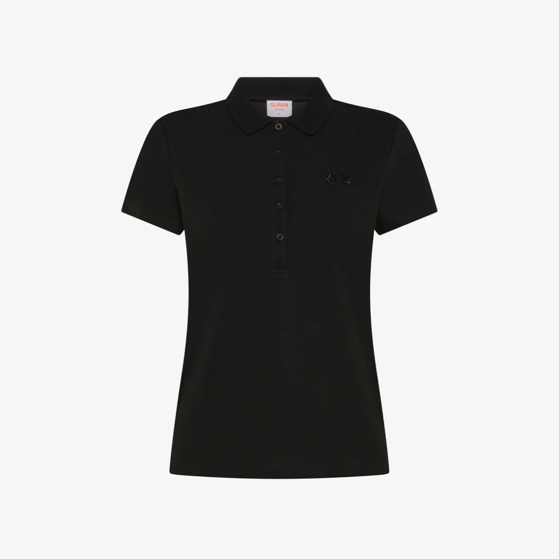 New Polo in piquet di cotone nero con logo in strass Donna Polo