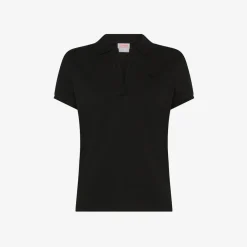 Sale Polo in piquet di cotone nero con logo in strass Donna Polo