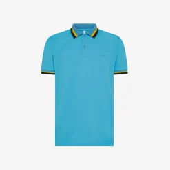 Online Polo in piquet di cotone turchese Uomo Polo