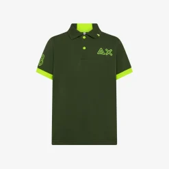 Outlet Polo verde scuro con bottoni fluo Bambino Polo